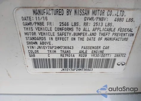 2017 Infiniti Q50 3.0T Premium z USA, uszkodzony, nr VIN JN1EV7AP2HM736943